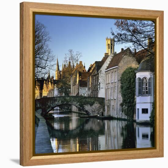 Canal View with Belfry in Winter, Bruges, West Vlaanderen (Flanders), Belgium, Europe-Stuart Black-Framed Premier Image Canvas