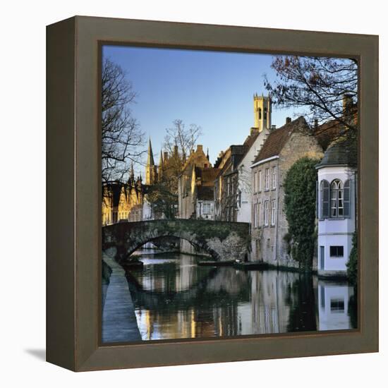 Canal View with Belfry in Winter, Bruges, West Vlaanderen (Flanders), Belgium, Europe-Stuart Black-Framed Premier Image Canvas