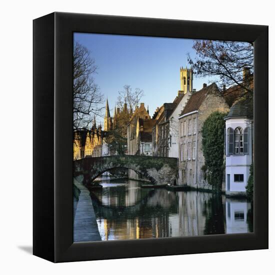 Canal View with Belfry in Winter, Bruges, West Vlaanderen (Flanders), Belgium, Europe-Stuart Black-Framed Premier Image Canvas