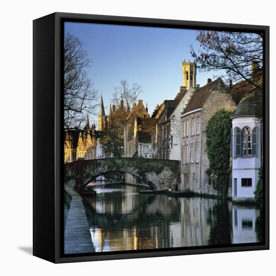 Canal View with Belfry in Winter, Bruges, West Vlaanderen (Flanders), Belgium, Europe-Stuart Black-Framed Premier Image Canvas