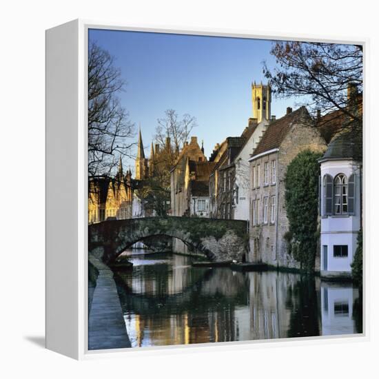 Canal View with Belfry in Winter, Bruges, West Vlaanderen (Flanders), Belgium, Europe-Stuart Black-Framed Premier Image Canvas