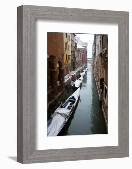 Canal with Snow on Gondolas with Bridge Sigh, Venice, Italy-Darrell Gulin-Framed Photographic Print