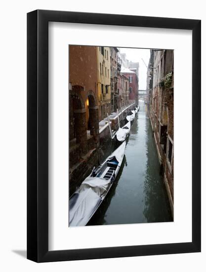 Canal with Snow on Gondolas with Bridge Sigh, Venice, Italy-Darrell Gulin-Framed Photographic Print