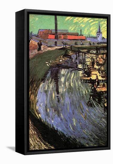 Canal with Women Washing-Vincent van Gogh-Framed Stretched Canvas