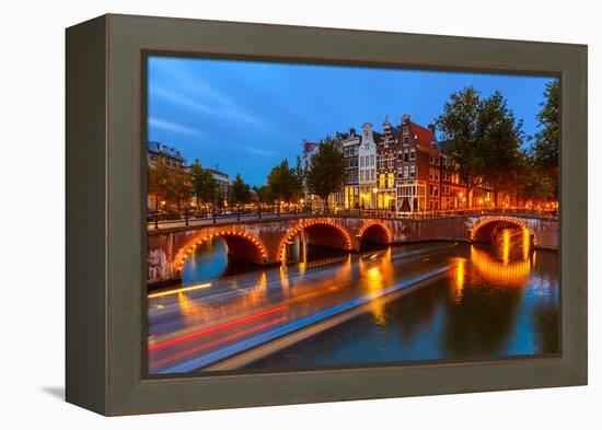 Canals in Amsterdam at Night-sborisov-Framed Premier Image Canvas