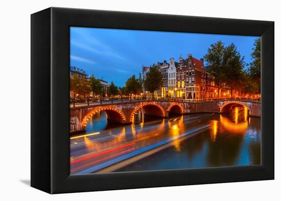 Canals in Amsterdam at Night-sborisov-Framed Premier Image Canvas