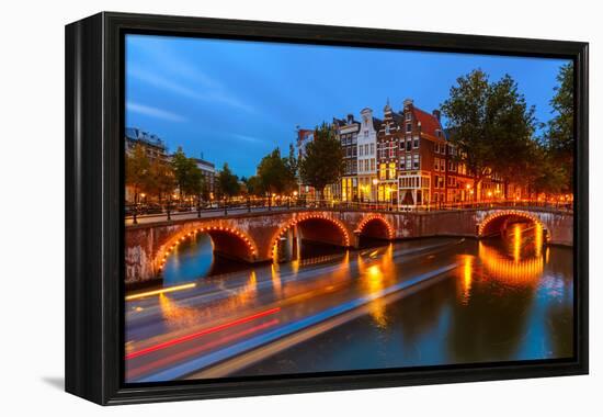 Canals in Amsterdam at Night-sborisov-Framed Premier Image Canvas