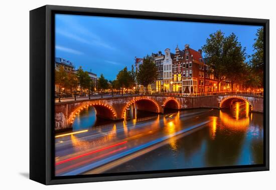 Canals in Amsterdam at Night-sborisov-Framed Premier Image Canvas