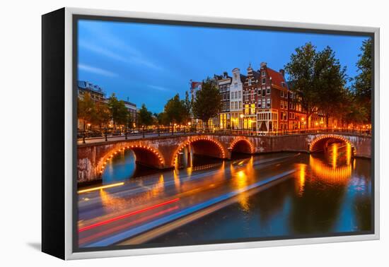 Canals in Amsterdam at Night-sborisov-Framed Premier Image Canvas