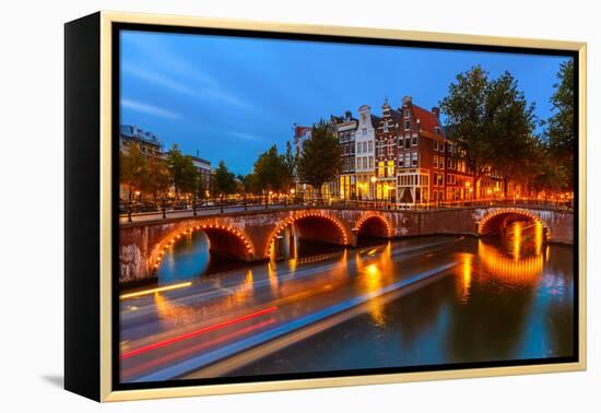 Canals in Amsterdam at Night-sborisov-Framed Premier Image Canvas