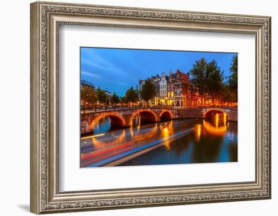 Canals in Amsterdam at Night-sborisov-Framed Photographic Print