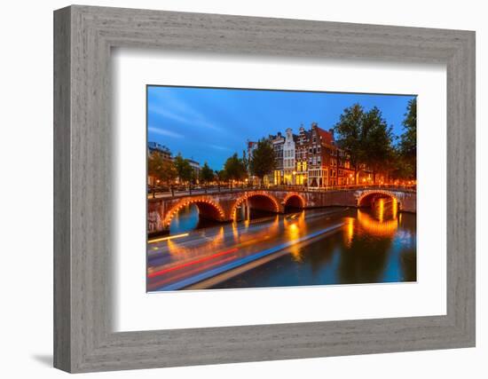 Canals in Amsterdam at Night-sborisov-Framed Photographic Print