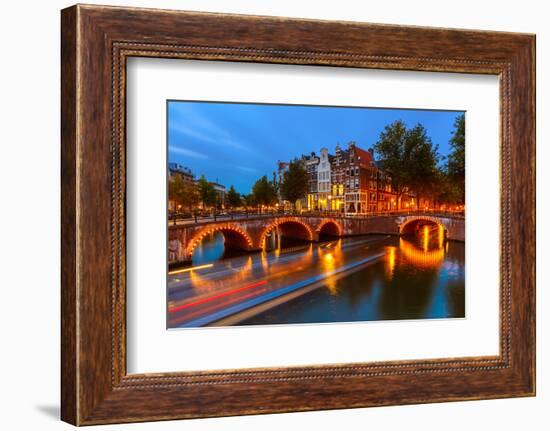 Canals in Amsterdam at Night-sborisov-Framed Photographic Print