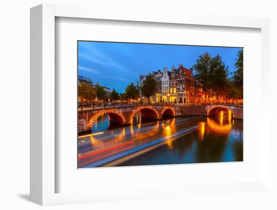 Canals in Amsterdam at Night-sborisov-Framed Photographic Print