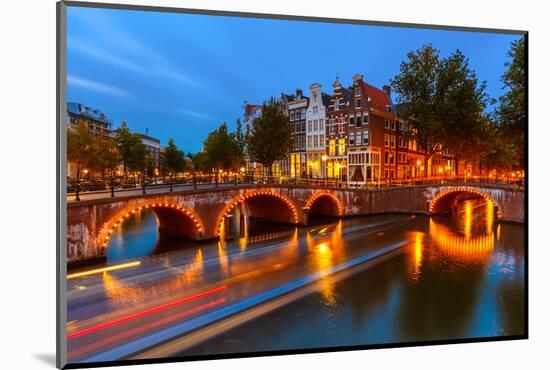 Canals in Amsterdam at Night-sborisov-Mounted Photographic Print