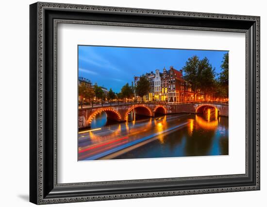 Canals in Amsterdam at Night-sborisov-Framed Photographic Print