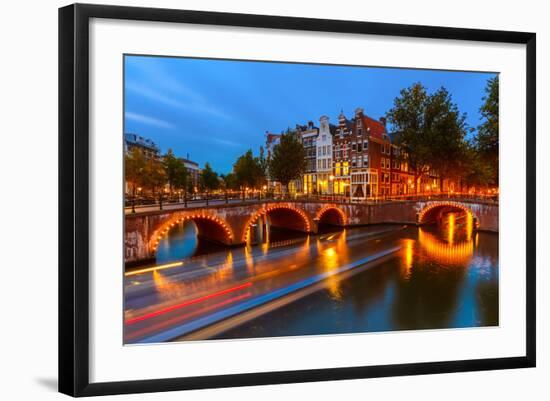 Canals in Amsterdam at Night-sborisov-Framed Photographic Print