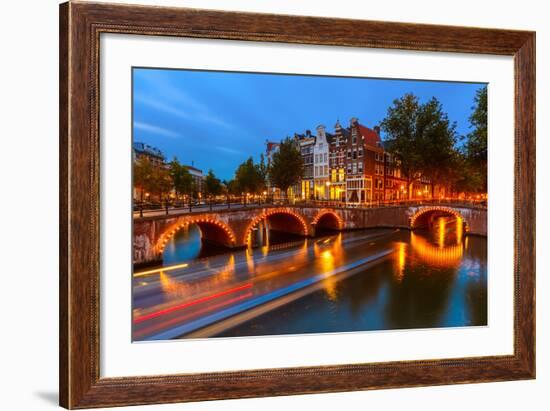 Canals in Amsterdam at Night-sborisov-Framed Photographic Print