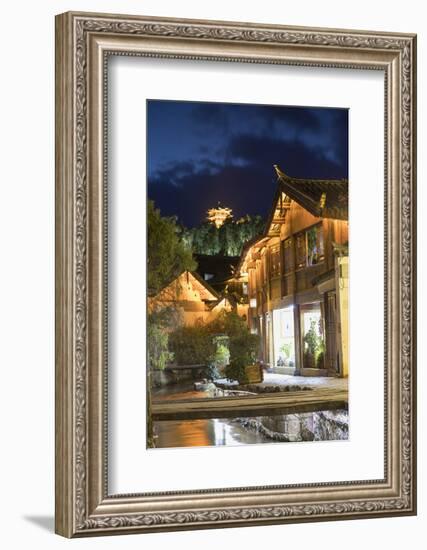 Canalside buildings at dusk, Lijiang, UNESCO World Heritage Site, Yunnan, China, Asia-Ian Trower-Framed Photographic Print