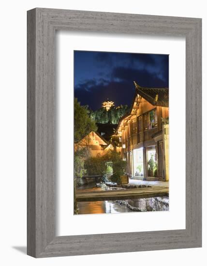 Canalside buildings at dusk, Lijiang, UNESCO World Heritage Site, Yunnan, China, Asia-Ian Trower-Framed Photographic Print