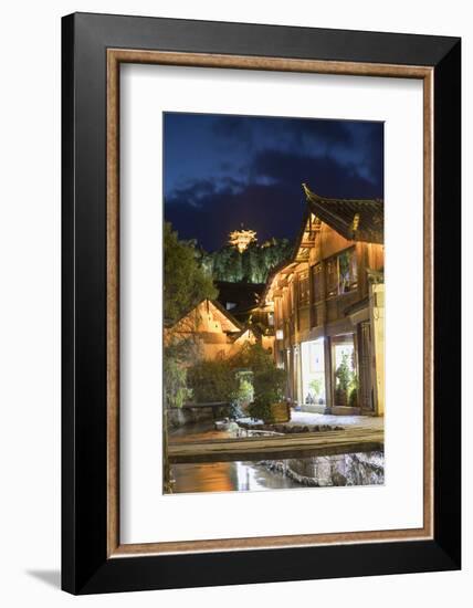 Canalside buildings at dusk, Lijiang, UNESCO World Heritage Site, Yunnan, China, Asia-Ian Trower-Framed Photographic Print