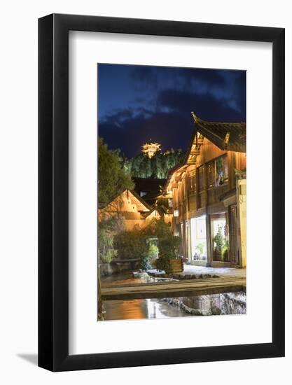Canalside buildings at dusk, Lijiang, UNESCO World Heritage Site, Yunnan, China, Asia-Ian Trower-Framed Photographic Print