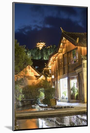 Canalside buildings at dusk, Lijiang, UNESCO World Heritage Site, Yunnan, China, Asia-Ian Trower-Mounted Photographic Print