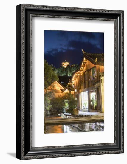 Canalside buildings at dusk, Lijiang, UNESCO World Heritage Site, Yunnan, China, Asia-Ian Trower-Framed Photographic Print