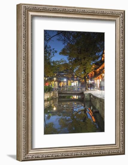 Canalside restaurant at dusk, Lijiang, UNESCO World Heritage Site, Yunnan, China, Asia-Ian Trower-Framed Photographic Print