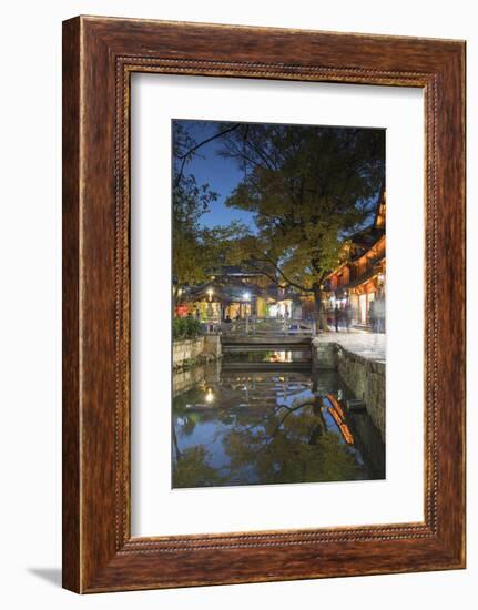 Canalside restaurant at dusk, Lijiang, UNESCO World Heritage Site, Yunnan, China, Asia-Ian Trower-Framed Photographic Print