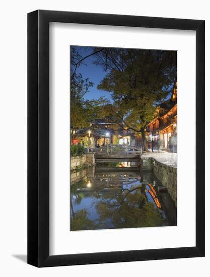Canalside restaurant at dusk, Lijiang, UNESCO World Heritage Site, Yunnan, China, Asia-Ian Trower-Framed Photographic Print