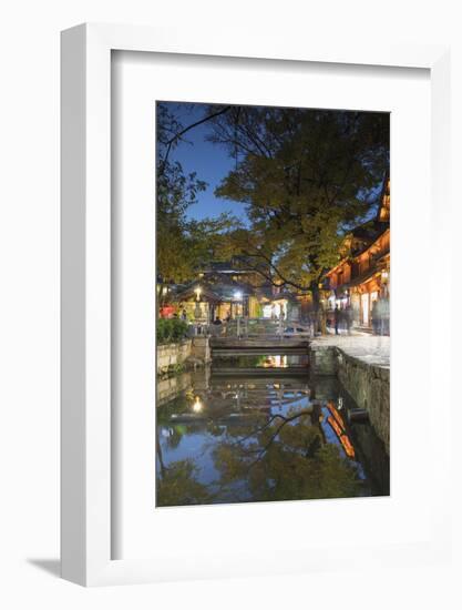 Canalside restaurant at dusk, Lijiang, UNESCO World Heritage Site, Yunnan, China, Asia-Ian Trower-Framed Photographic Print