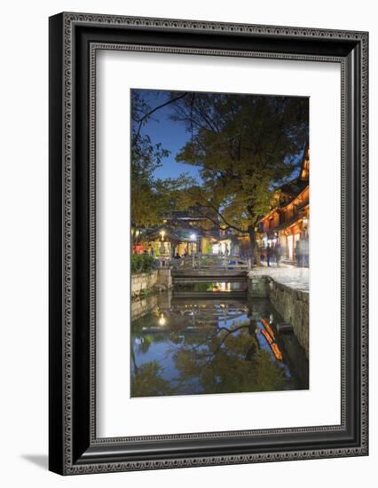 Canalside restaurant at dusk, Lijiang, UNESCO World Heritage Site, Yunnan, China, Asia-Ian Trower-Framed Photographic Print