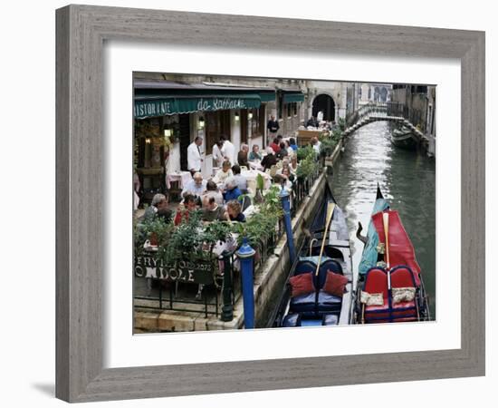 Canalside Restaurant, Venice, Veneto, Italy-Michael Short-Framed Photographic Print