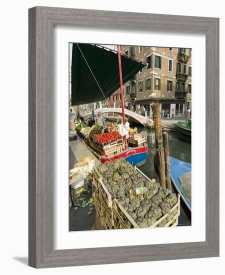 Canalside Vegetable Market Stall, Venice, Veneto, Italy-Ethel Davies-Framed Photographic Print