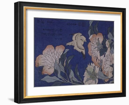 Canari et pivoines-Katsushika Hokusai-Framed Giclee Print