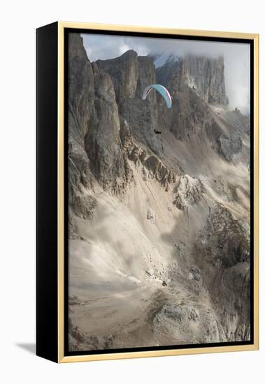 Canazei, Dolomites, Paraglider, Italy, Marmolada, Val Di Fassa-Frank Fleischmann-Framed Premier Image Canvas