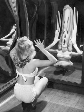 Canda Loden's Reflection in Funhouse Mirror Premium Photographic