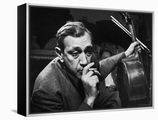 Candid of Cellist Gregor Piatigorsky in RCA Victor Studio Recording a Piece by Brahms-W^ Eugene Smith-Framed Premier Image Canvas