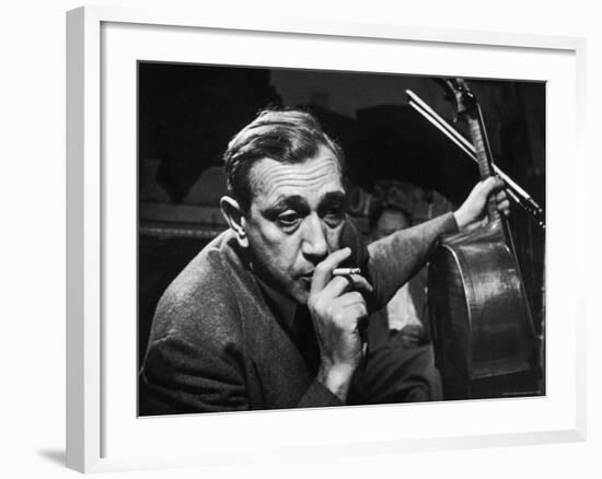 Candid of Cellist Gregor Piatigorsky in RCA Victor Studio Recording a Piece by Brahms-W^ Eugene Smith-Framed Premium Photographic Print