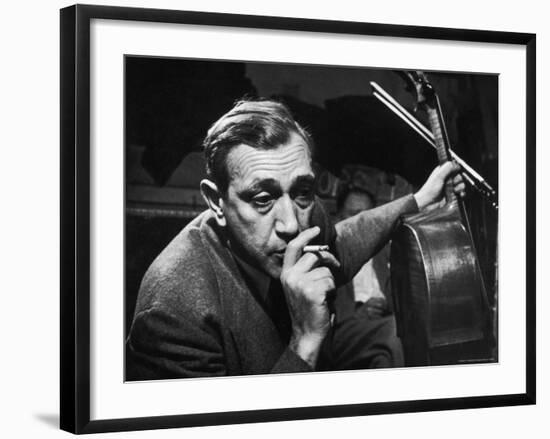 Candid of Cellist Gregor Piatigorsky in RCA Victor Studio Recording a Piece by Brahms-W^ Eugene Smith-Framed Premium Photographic Print