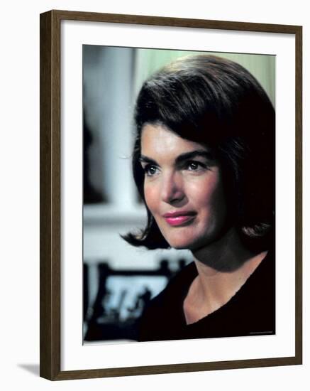 Candid Portrait of Former First Lady Jackie Kennedy in Her Georgetown Living Room-George Silk-Framed Premium Photographic Print