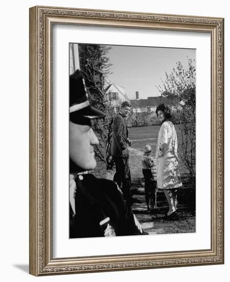 Candidate John Kennedy, Wife Jacqueline and Daughter Caroline, Walk with Dog on Election Day-Paul Schutzer-Framed Photographic Print