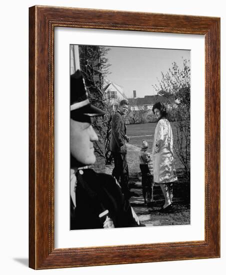 Candidate John Kennedy, Wife Jacqueline and Daughter Caroline, Walk with Dog on Election Day-Paul Schutzer-Framed Photographic Print
