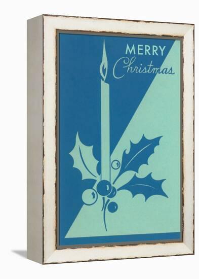 Candle and Holly, Blue-null-Framed Stretched Canvas