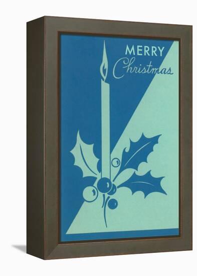 Candle and Holly, Blue-null-Framed Stretched Canvas