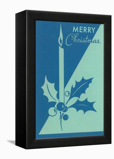 Candle and Holly, Blue-null-Framed Stretched Canvas