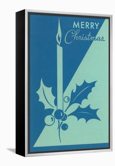 Candle and Holly, Blue-null-Framed Stretched Canvas