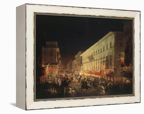 Candlelit Procession Through Via Del Corso, Rome, Italy-Ippolito Caffi-Framed Premier Image Canvas