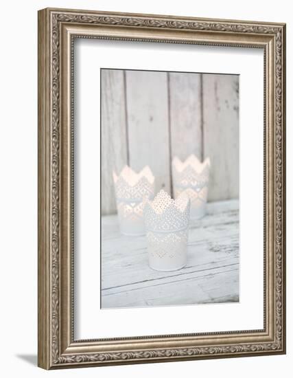 Candles in pots as a decoration, still life-Andrea Haase-Framed Photographic Print